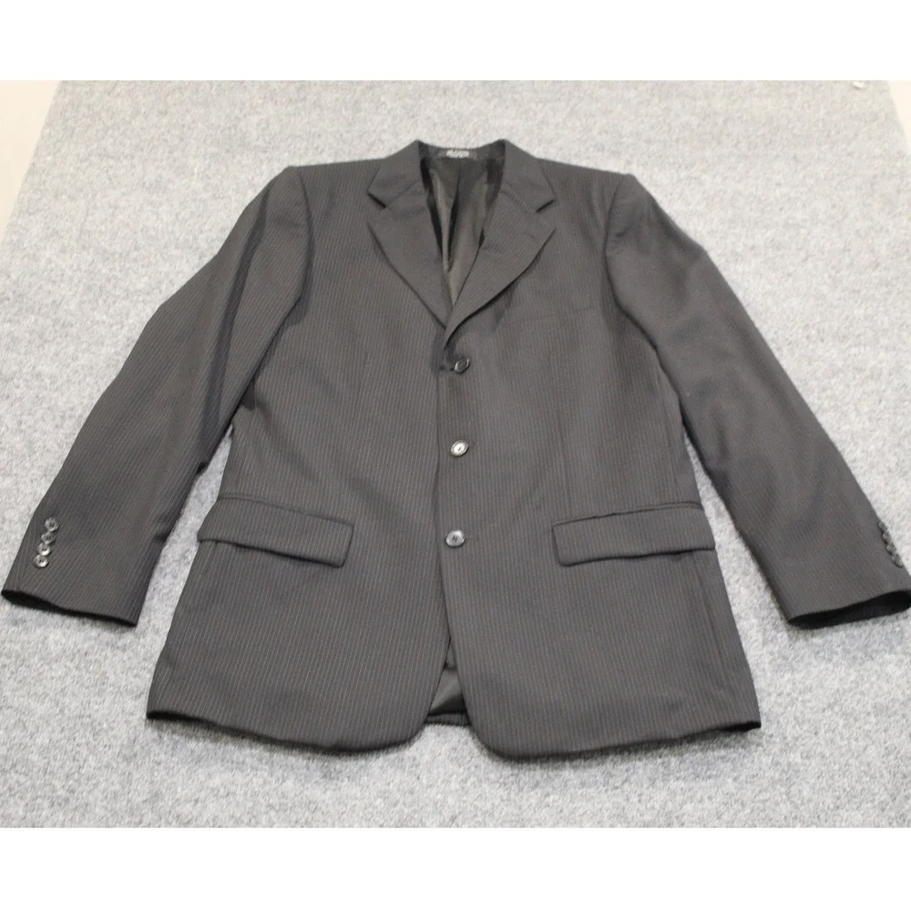 Alfani Mens 100% Wool Pinstripe 3 Button Suit Blazer Jacket Black 42 L F708‎